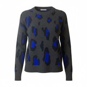Athleta Women's Gray Blue Leopard Print Wool Cashmere Blend Sweater Medium